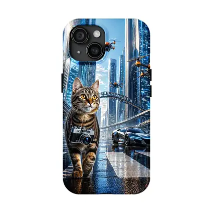 Tabby Cat Photographer Futuristic City Drones