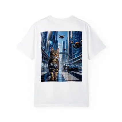 Tabby Cat Photographer Futuristic City Drones