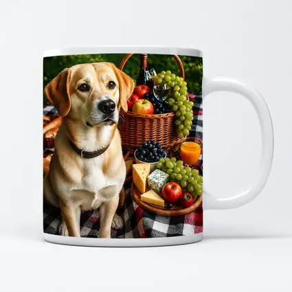 Labrador Retriever Picnic Plaid Blanket Cheese Fruit