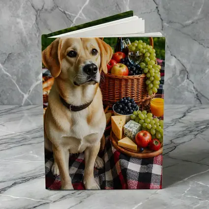 Labrador Retriever Picnic Plaid Blanket Cheese Fruit