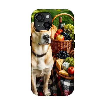 Labrador Retriever Picnic Plaid Blanket Cheese Fruit