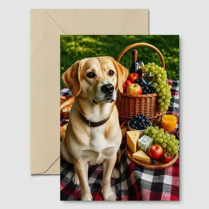 Labrador Retriever Picnic Plaid Blanket Cheese Fruit