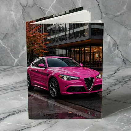 Pink Alfa Romeo Stelvio Rainy City Street