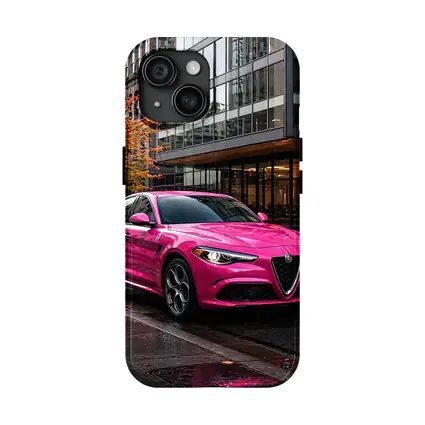 Pink Alfa Romeo Stelvio Rainy City Street