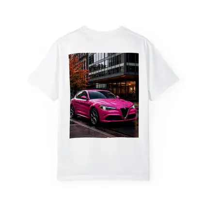 Pink Alfa Romeo Stelvio Rainy City Street