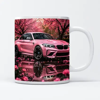 Pink BMW M2 Under Cherry Blossom Trees
