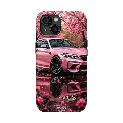 Pink BMW M2 Under Cherry Blossom Trees