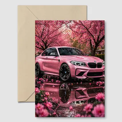 Pink BMW M2 Under Cherry Blossom Trees