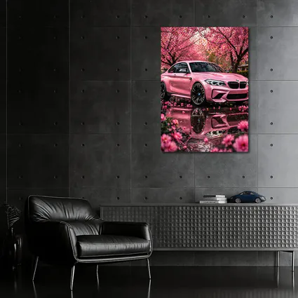 Pink BMW M2 Under Cherry Blossom Trees