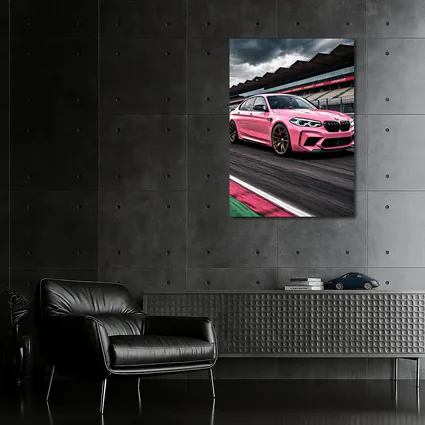 Pink BMW M5 on Racing Track