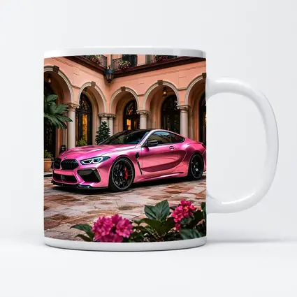 Pink BMW M8 Parked Outside Luxury Mansion