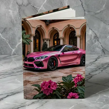 Pink BMW M8 Parked Outside Luxury Mansion