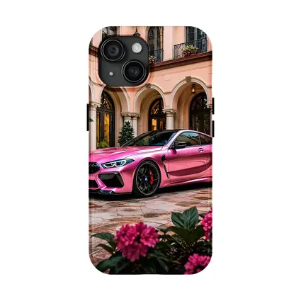 Pink BMW M8 Parked Outside Luxury Mansion
