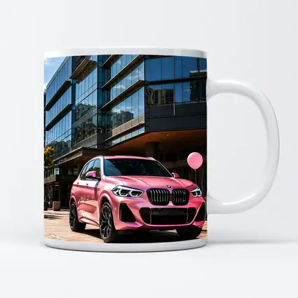 Pink BMW X5 Parked Outside Glass Building