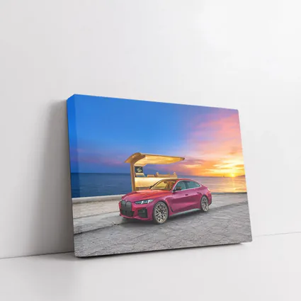 BMW i4 M50 Red Sunset Coastal Scene