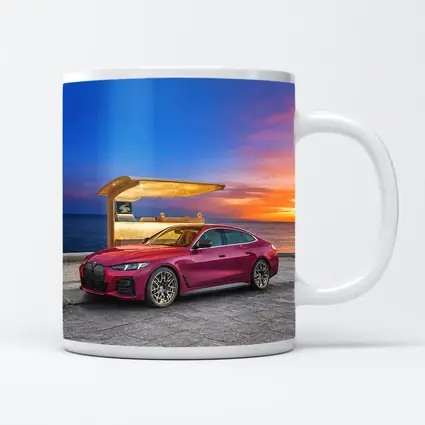 BMW i4 M50 Red Sunset Coastal Scene