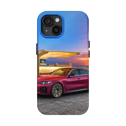 BMW i4 M50 Red Sunset Coastal Scene