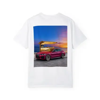BMW i4 M50 Red Sunset Coastal Scene