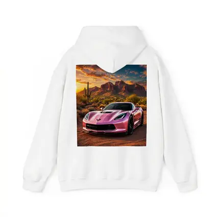 Pink Chevrolet Corvette Desert Sunset Scene