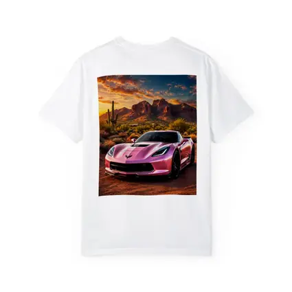 Pink Chevrolet Corvette Desert Sunset Scene