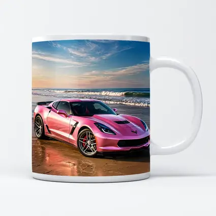 Pink Chevrolet Corvette Parked On Beach
