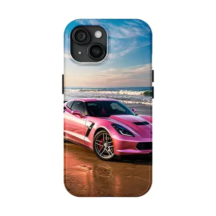 Pink Chevrolet Corvette Parked On Beach