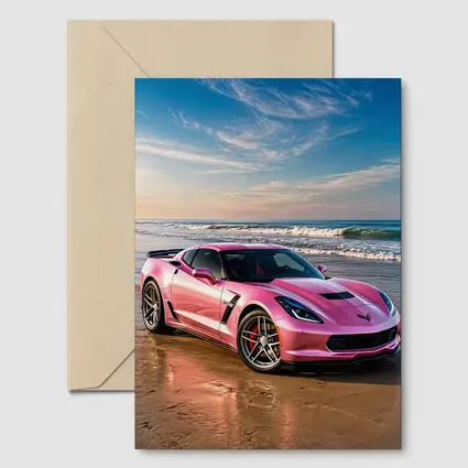 Pink Chevrolet Corvette Parked On Beach