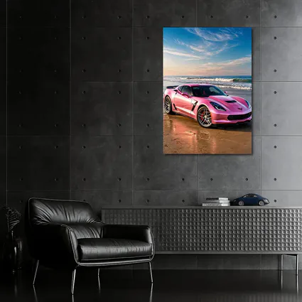 Pink Chevrolet Corvette Parked On Beach