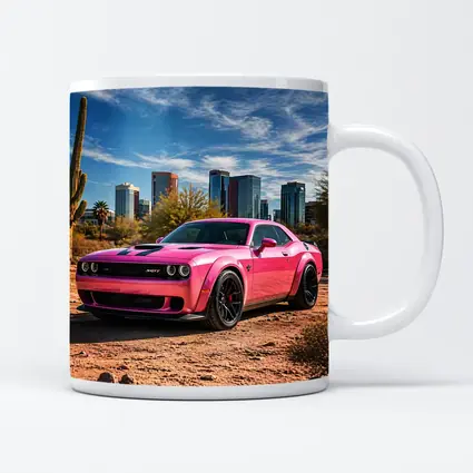 Pink Dodge Challenger SRT Desert City Skyline