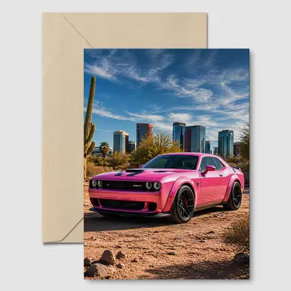 Pink Dodge Challenger SRT Desert City Skyline
