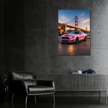 Pink Ford Mustang Golden Gate Bridge