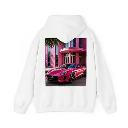 Pink Jaguar F-Type Outside Modern Building