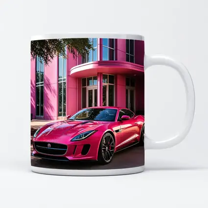Pink Jaguar F-Type Outside Modern Building