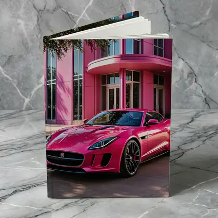 Pink Jaguar F-Type Outside Modern Building