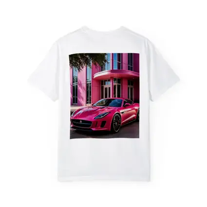 Pink Jaguar F-Type Outside Modern Building