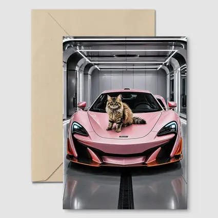 Pink McLaren Cat Sitting On Hood