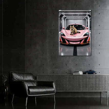 Pink McLaren Cat Sitting On Hood