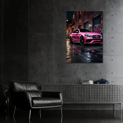 Pink Mercedes AMG C63 Graffiti Alley Night