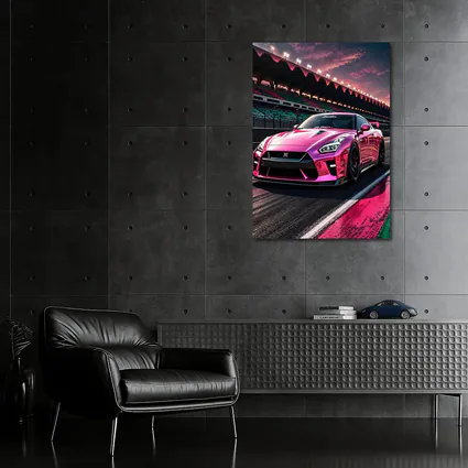 Pink Nissan GT-R On Racing Track
