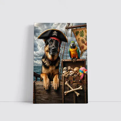 Pirate German Shepherd and Parrot Ship