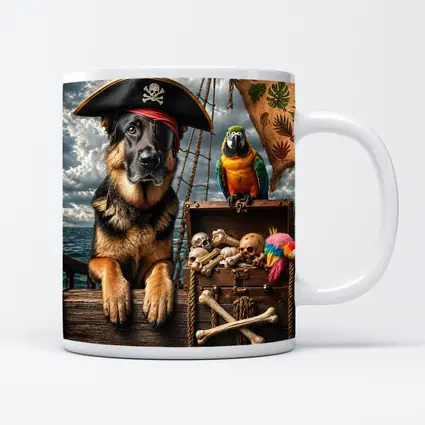 Pirate German Shepherd and Parrot Ship