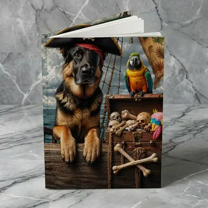 Pirate German Shepherd and Parrot Ship