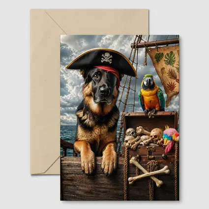 Pirate German Shepherd and Parrot Ship