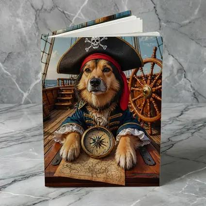 Golden Retriever Pirate Captain on Ship Deck