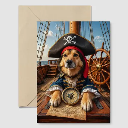 Golden Retriever Pirate Captain on Ship Deck