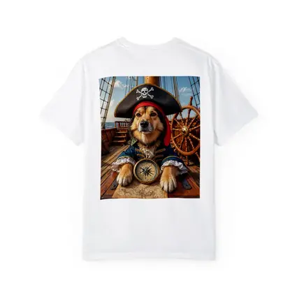 Golden Retriever Pirate Captain on Ship Deck