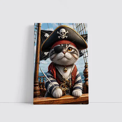 Pirate Cat on Ship Deck Ocean