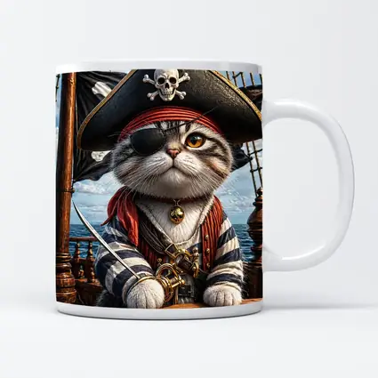 Pirate Cat on Ship Deck Ocean