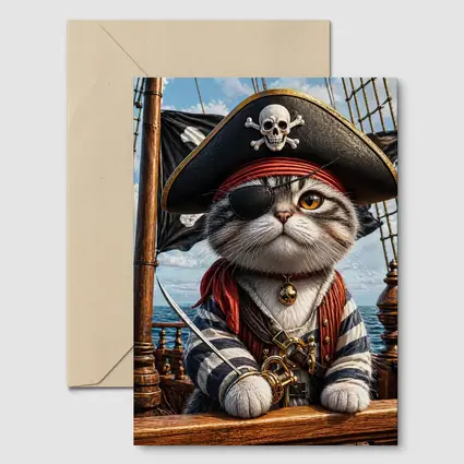 Pirate Cat on Ship Deck Ocean