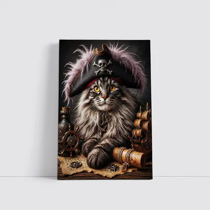 Maine Coon Pirate Captain Treasure Map Portrait